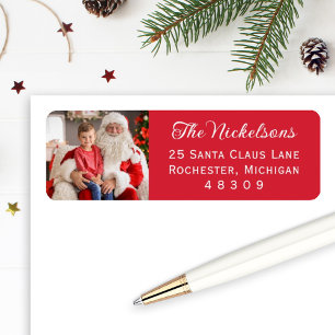 Red Custom Photo Holiday Return-adres Etiket