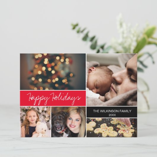 Red Custom Prettige feestdagen Family Foto's Kerst Feestdagenkaart (Staand voorkant)