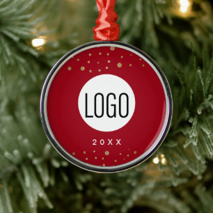 Red Custom Year Je Logo Gold Confetti Metalen Ornament