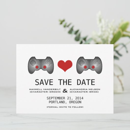 Red Cute Gamer Save the Date Invite (Staand voorkant)