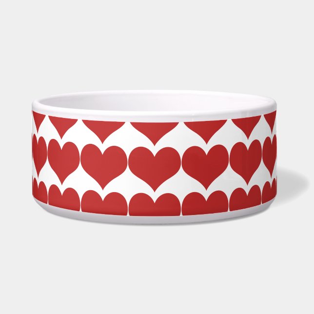 Red Cute Hearts Pattern Dog Bowl Voerbakje (Voorkant)