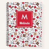 Red Cute Medical Pattern Neurse Monogramed Notitieboek (Voorkant)
