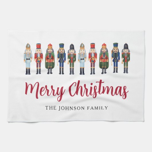 Red Cute Nutcracker Merry kerst Theedoek (Horizontaal)