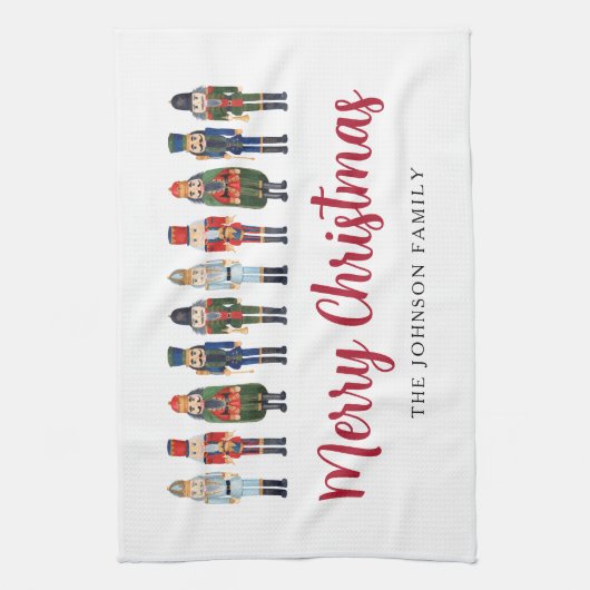 Red Cute Nutcracker Merry kerst Theedoek (Verticaal)