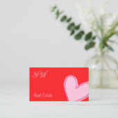 Red Cute Pink Heart Chic met Monogram en Foto Visitekaartje (Staand voorkant)