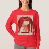 Red Cute Polar Bear Ugly Sweater Art on T-Shirt (Voorkant)