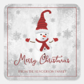 Red Cute Sneeuwman Kerst sticker (Voorkant)