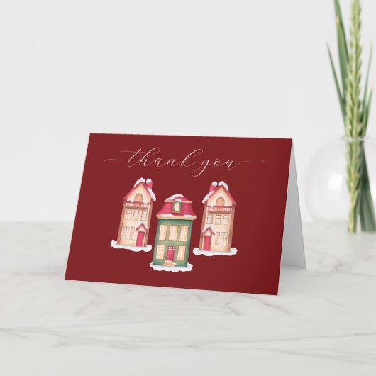 Red Cute Snow Gingerbread Village Baby Shower Bedankkaart (Voorkant)