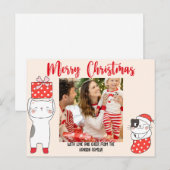 Red Cutesy Cat Christmas Kaart (Voorkant / Achterkant)