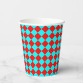 Red Cyan Checker Diamond Pattern Papieren Bekers (Achterkant)