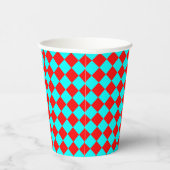 Red Cyan Checker Diamond Pattern Papieren Bekers (Rechts)