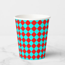 Red Cyan Checker Diamond Pattern Papieren Bekers