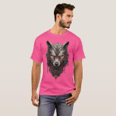 Red Cyborg Wolf Mecha Cyberpunk T-shirt (Voorkant volledig)