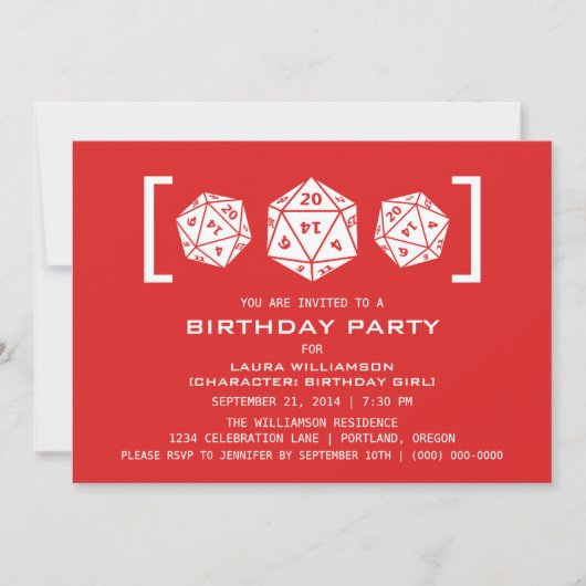 Red D20 Dice Gamer Birthday Party Invite Kaart (Voorkant)