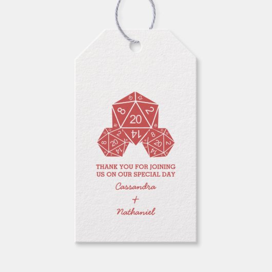 Red D20 Dice Wedding Gift Labels Cadeaulabel (Voorkant)