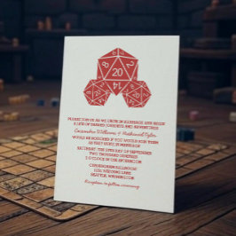 Red D20 Dice Wedding Invite Kaart