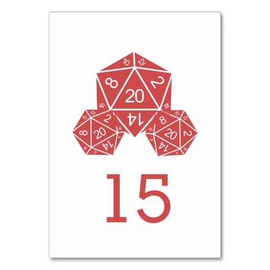 Red D20 Dice Wedding Table Kaart (Voorkant)