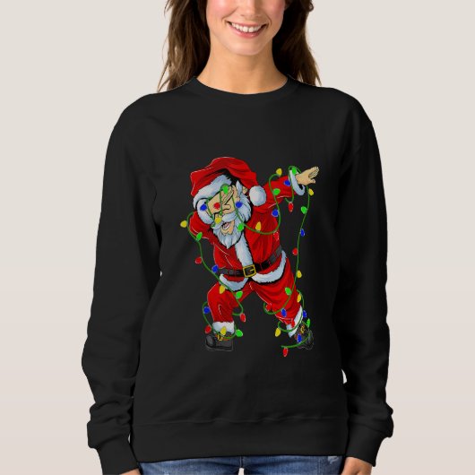 Red Dabbing Santa Lighting Funny Xmas kerstmis Trui (Voorkant)