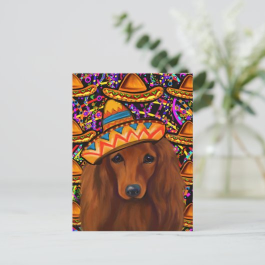 RED DACHSHUND BRIEFKAART (Staand voorkant)