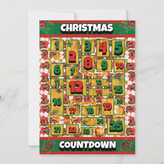 Red Dachshund Dog Countdown kerstavond Advent Feestdagenkaart (Voorkant)