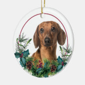 Red Dachshund Dog Evergreen Wreath Keramisch Ornament (Links)