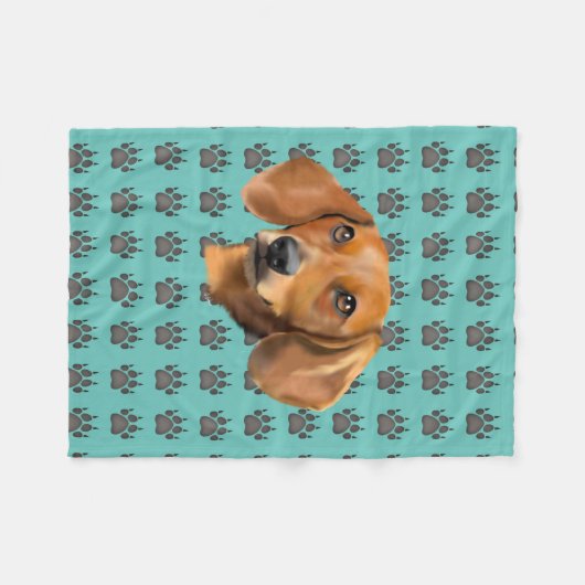 Red Dachshund Dog Fleece Deken (Voorkant (Horizontaal))