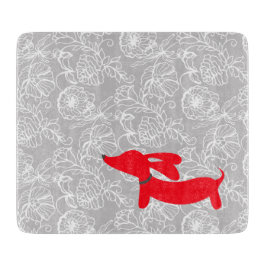 Red Dachshund Floral Cutting Board Snijplank