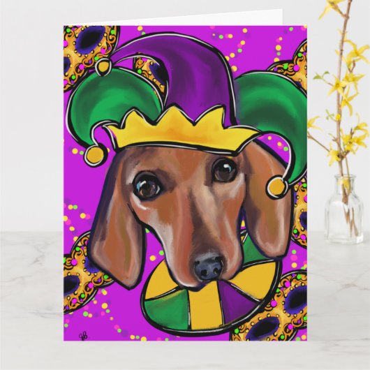 RED DACHSHUND KAART (Gele Bloem)