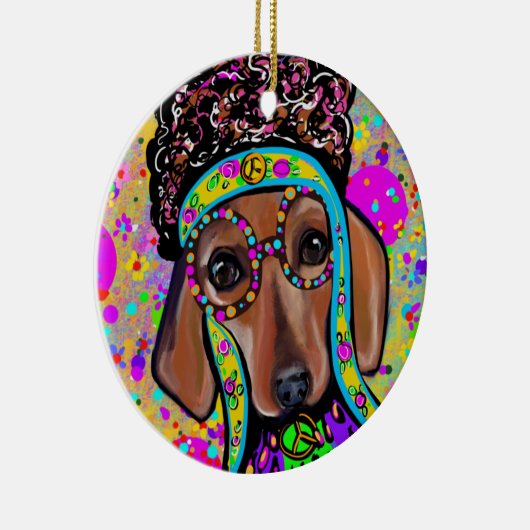 RED DACHSHUND KERAMISCH ORNAMENT (Rechts)