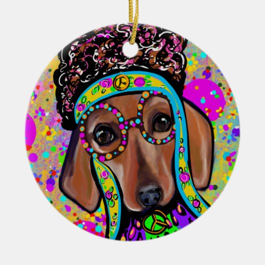 RED DACHSHUND KERAMISCH ORNAMENT (Voorkant)