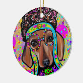 RED DACHSHUND KERAMISCH ORNAMENT (Links)