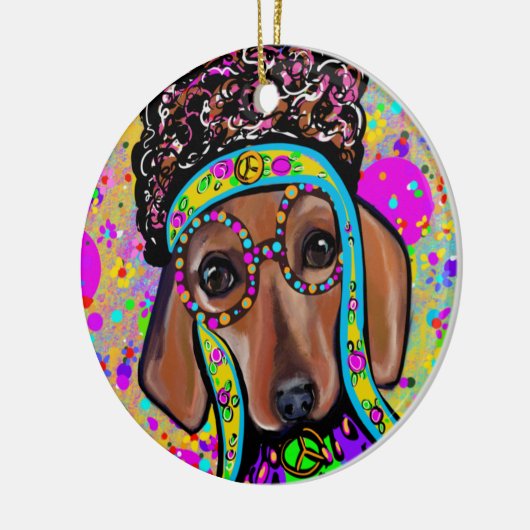 RED DACHSHUND KERAMISCH ORNAMENT (Links)