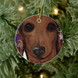 Red Dachshund Keramisch Ornament