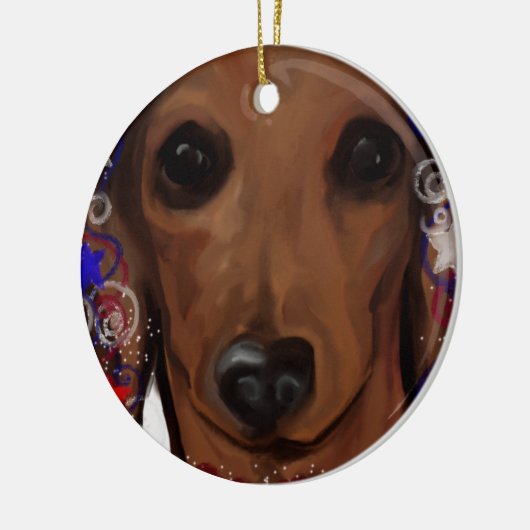 Red Dachshund Keramisch Ornament (Links)