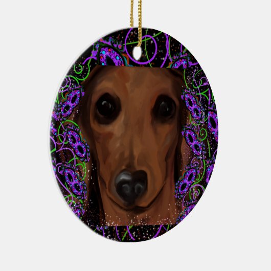 Red Dachshund Keramisch Ornament (Rechts)