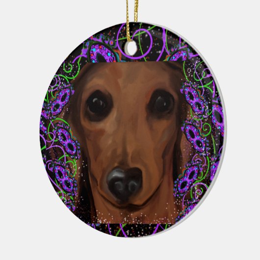 Red Dachshund Keramisch Ornament (Links)