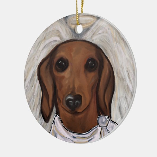 Red Dachshund Keramisch Ornament (Links)