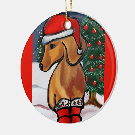 Red Dachshund Keramisch Ornament (Links)