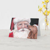 Red Dachshund Kus Santa Claus Dog Art Greep Kaart (Gele Bloem)