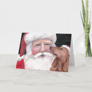Red Dachshund Kus Santa Claus Dog Art Greep Kaart