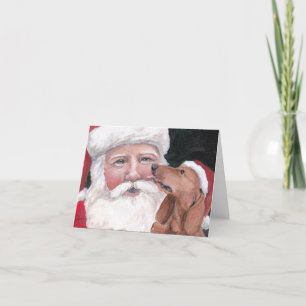 Red Dachshund Kus Santa Claus Dog Art Note Feestdagen Kaart