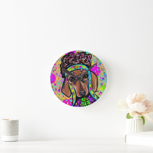 RED DACHSHUND RONDE KLOK (Huis)