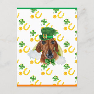 Red Dachshund Shamrock St. Patricks Day Feestdagenkaart