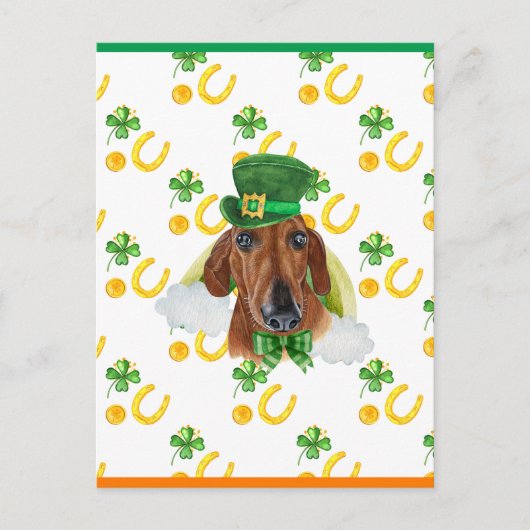 Red Dachshund Shamrock St. Patricks Day Feestdagenkaart (Voorkant)
