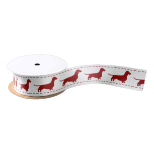 Red Dachshund Silhouettes op White Satijnen Lint
