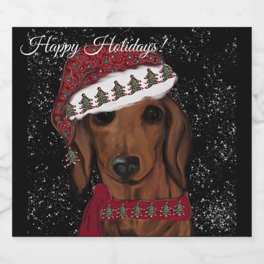 Red Dachshund Sparkling Wijnetiket (Enkel label)