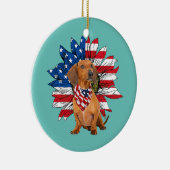 Red Dachshund Sunflower American Flag Keramisch Ornament (Rechts)