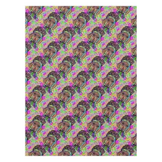 RED DACHSHUND TAFELKLEED (Voorkant)