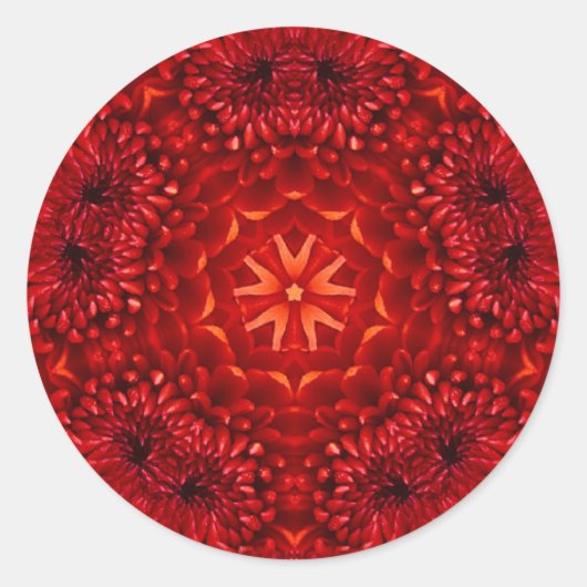 RED DAHLIA Abstract Bloemen Ronde Sticker (Voorkant)