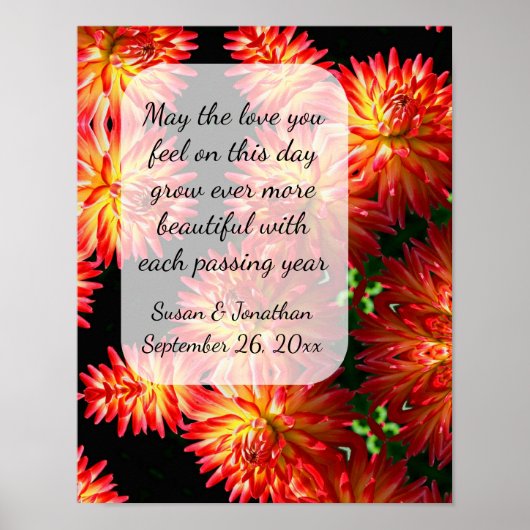Red Dahlia Bloemen Gepersonaliseerde bruiloft Poster (Voorkant)